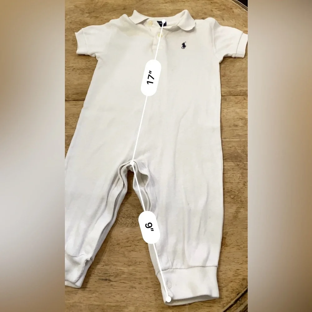 Vintage Ralph Lauren Infant Sz M (6-12m) White Soft Cotton‎ Polo Coverall